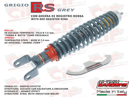 Αμορτισέρ πίσω Carbone γκρι ρυθμιζόμενο για Vespa 50-125-ET3-PRIMAVERA-PE-PX-T5-LML-TS-SPRINT-RALLY etc